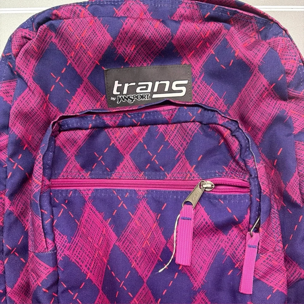Trans by Jansport Backpack Purple‎ Blue Pink Girls Diamond Pattern Zip Pockets